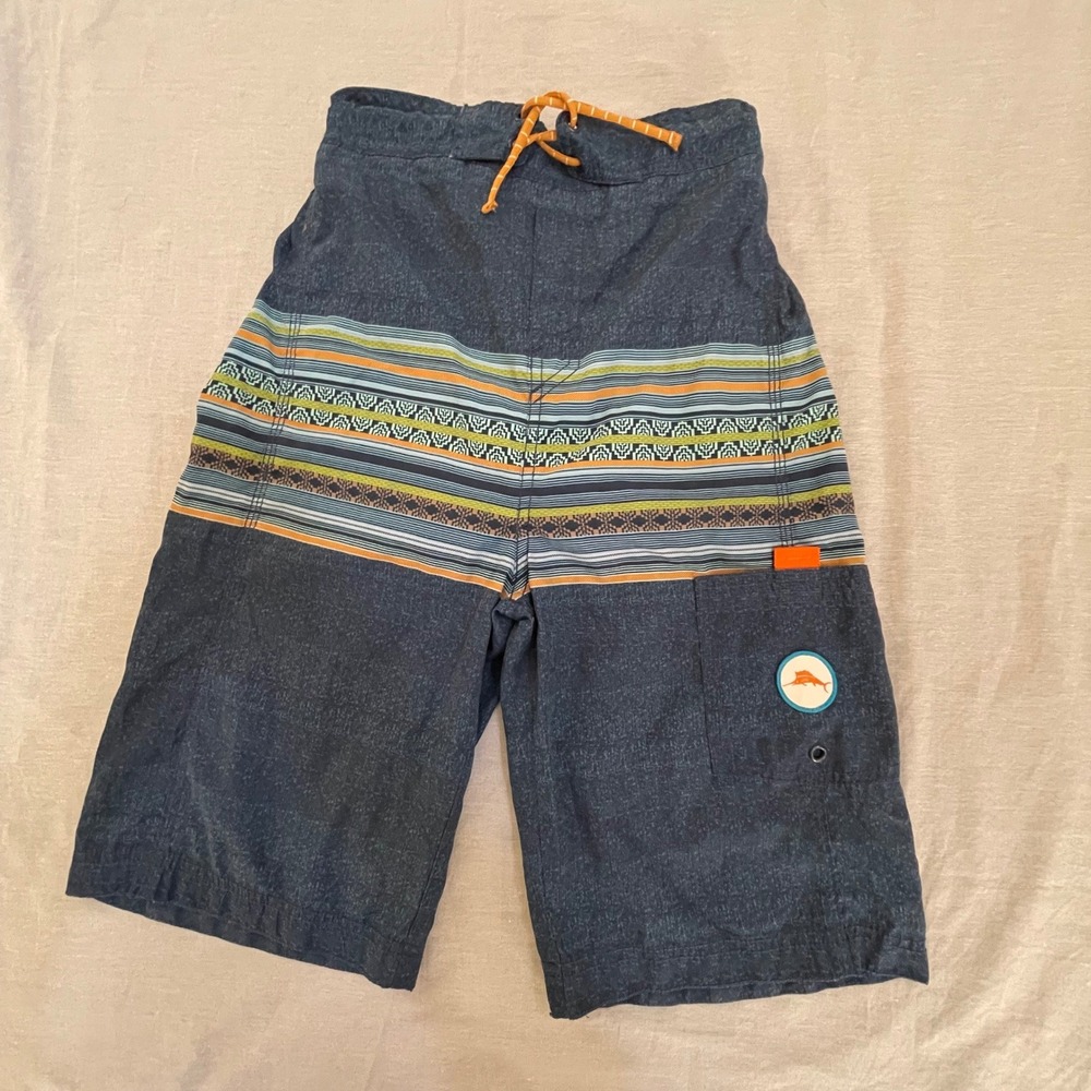 Tommy Bahama Kids Boy Swim Trunks Size XL Blue Orange Tribal Print Elastic Waist
